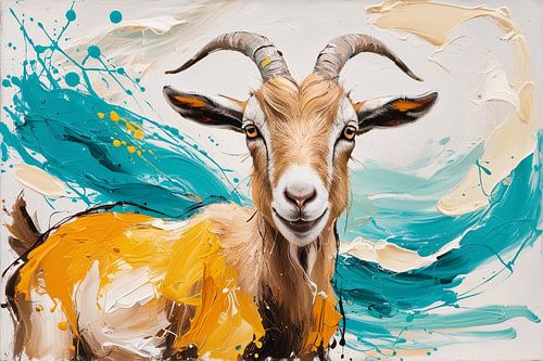 Kleurrijke expressieve geit schilderij