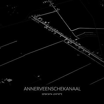 Black-and-white map of Annerveenschekanaal, Drenthe. by Rezona