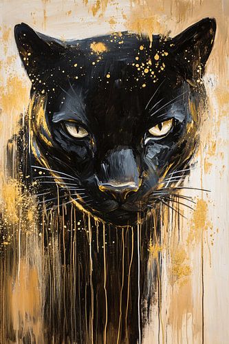 Panter schilderij met gouden accenten