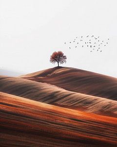Baum, weite, stille Landschaft