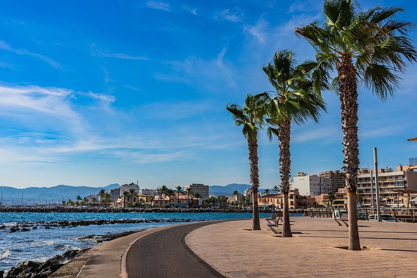 Balearen Spanje, Palma de Mallorca, uitzicht op de zeeboulevard in Portixol van Alex Winter