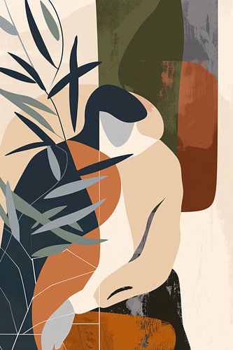 Abstract vrouw omringd door planten