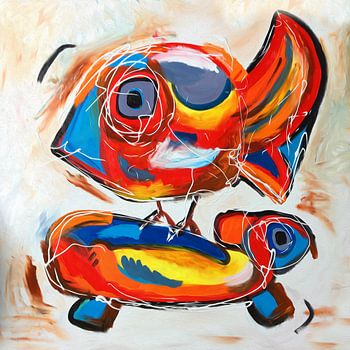 Cheerful Cobra style work of a bird and a turtle