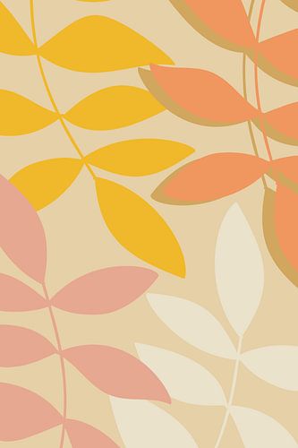 Moderne Botanische Kunst. Abstracte bladeren in warme pastels nr.10