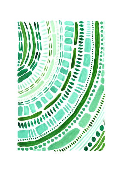 Abstract schilderij - aquarel - groene vormen par Hanneke van Buuren