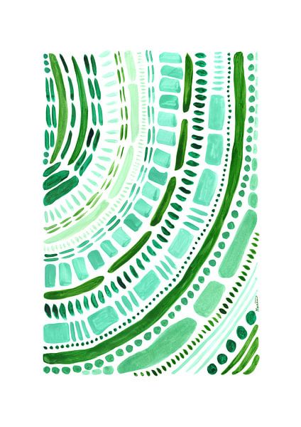 Abstract schilderij - aquarel - groene vormen von Hanneke van Buuren