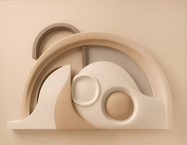 Minimalistische abstrakte Kunst in Beige mit skulpturalen Gipsformen