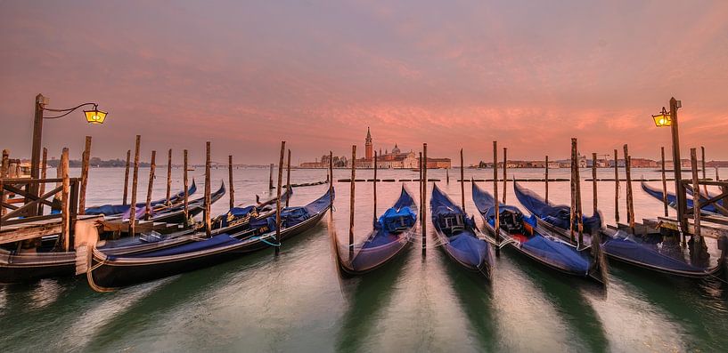 Venice gondolas in the evening light by Kurt Krause