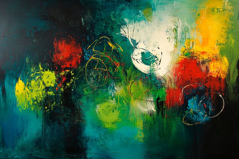 Abstrakte Farbexplosion in Blaugrün von Poster Art Shop