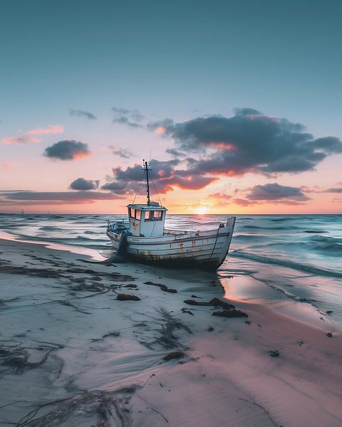 Kijken naar de boot in de zon van de Oostzee van fernlichtsicht