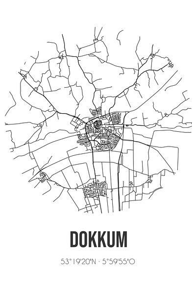 Dokkum (Friesland) | Map | Black and white by Prints of Place
