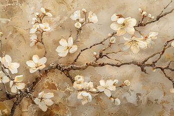 Klassieke Bloesem op Textuurrijke Sepia Achtergrond