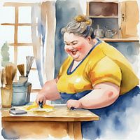 Gezellige dame aan tafel