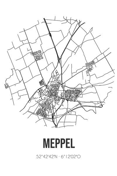 Meppel (Drenthe) | Map | Black and white by Prints of Place