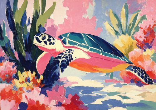 Kleurrijke zeeschildpad in het koraalrif