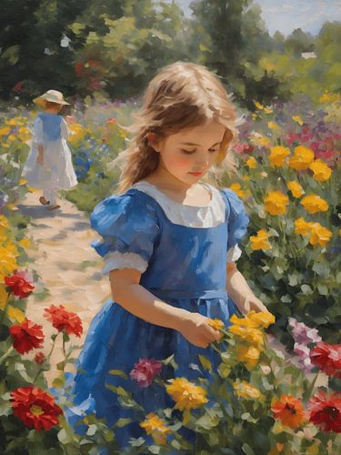 Impressionism girl in a flower garden by Jolique Arte