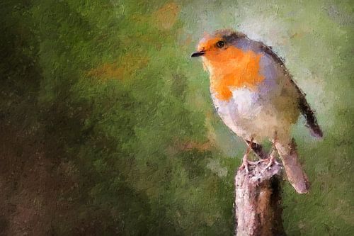 Beautiful robin, standing on a pole (art)