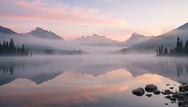 Reflexion an einem nebligen Morgen: Ein stiller Alpensee von Artistic