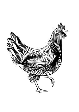 Poster Chicken - fine line illustration - black and white by Studio Tosca