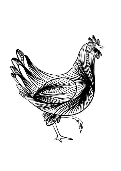 Poster kip - chicken - kinderkamer lijn-illustratie van Studio Tosca