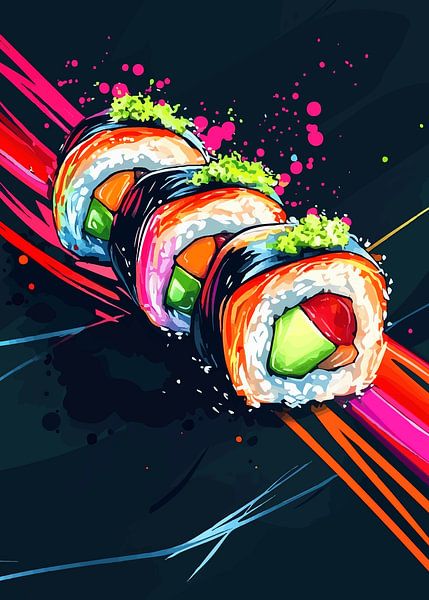Dynamische Sushi-Rollen in Neonfarben von Pixelbull Design