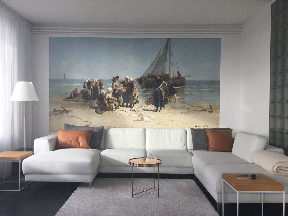 Fishermen's wives on the beach, Bernardus Johannes Blommers 