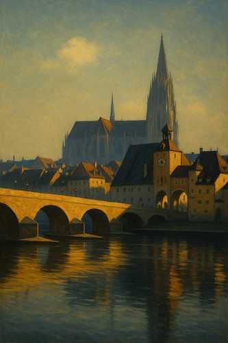 Gouden weerspiegelingen van Regensburg - Tijdloze Europese wandkunst