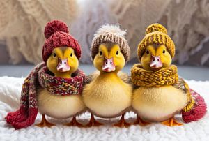 Drei Entenküken im Winter