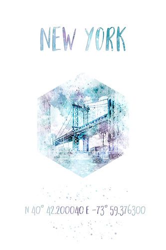 Coördinaten NYC Manhattan Bridge aquarel