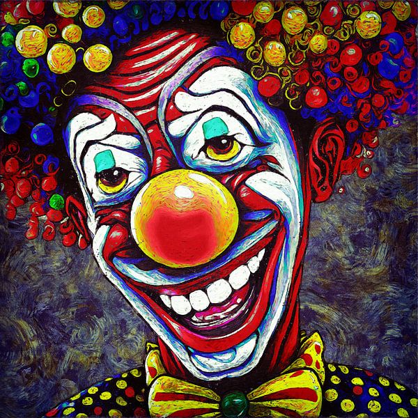 Lächelnder Clown im Stil von Vincent van Gogh (Kunst) von Art by Jeronimo