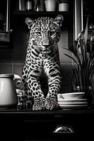 Jaguar in kitchen