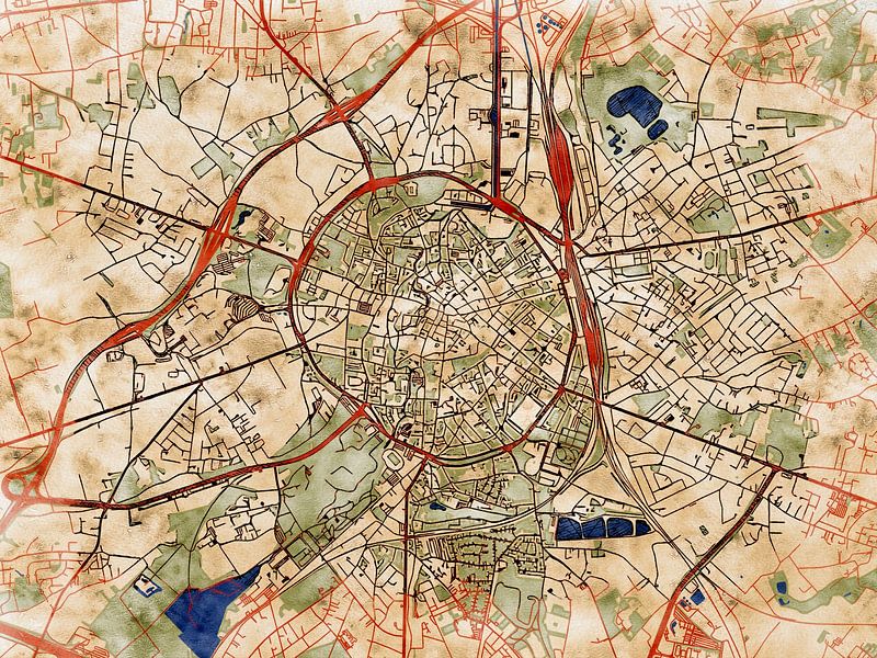 Map of Leuven with the style 'Serene Summer' by Maporia