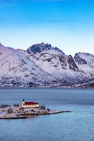 Sildpollnes Church in the Austnesfjorden during winter in the Lo by Sjoerd van der Wal Photography