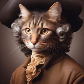 Historical figure with cat head by FoXo Art