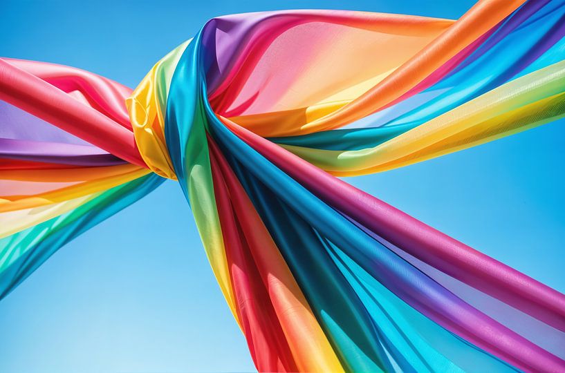 drapeau en tissu arc-en-ciel sur fond de ciel bleu vif par Markus Gann