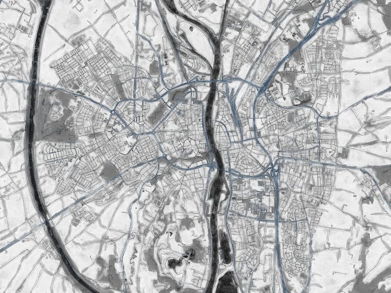 City map Maastricht | Graphite Grid | Black and Grey by Map Art Studio