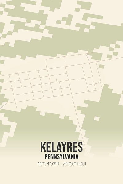 Carte ancienne de Kelayres (Pennsylvanie), USA. par Affiches de lieux