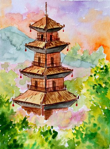 Japanse pagode in het herfstbos