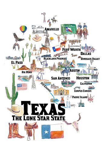 Texas State USA Illustrations with travel plans Highlights and memories