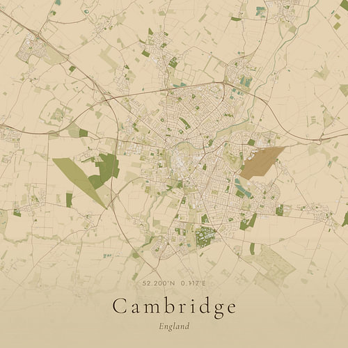 Vintage landkaart van Cambridge, United Kingdom