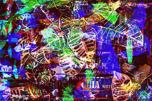 Typografie gecombineerd met bladeren in collage stijl