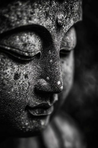 Boeddha sculptuur in zwart en wit