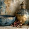 Delft Blue Ceramics Still Life with Gold - Warm and Timeless von Joriali Fine Art