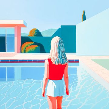 Woman by the pool by Vlindertuin Art