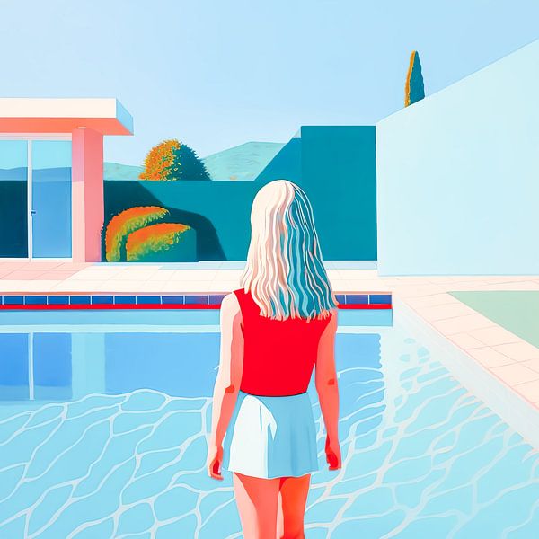 Woman by the pool by Vlindertuin-Art