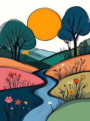 Bloeiend landschap met bomen