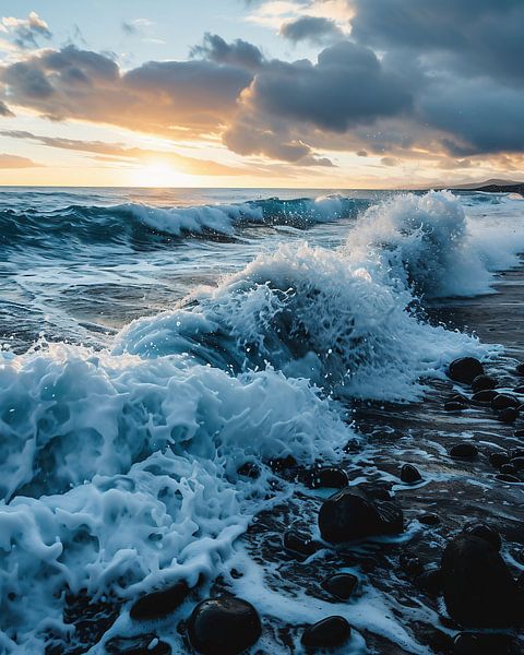 Goldenes Licht über den Wellen von fernlichtsicht