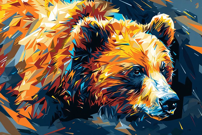Abstract colourful bear in geometric shapes by Imperial Art House