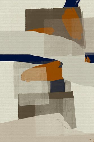 Modern abstract in oranje, beige, blauw en taupe