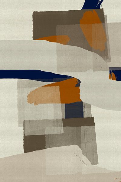 Modern abstract in orange, beige, blue and taupe by Dina Dankers